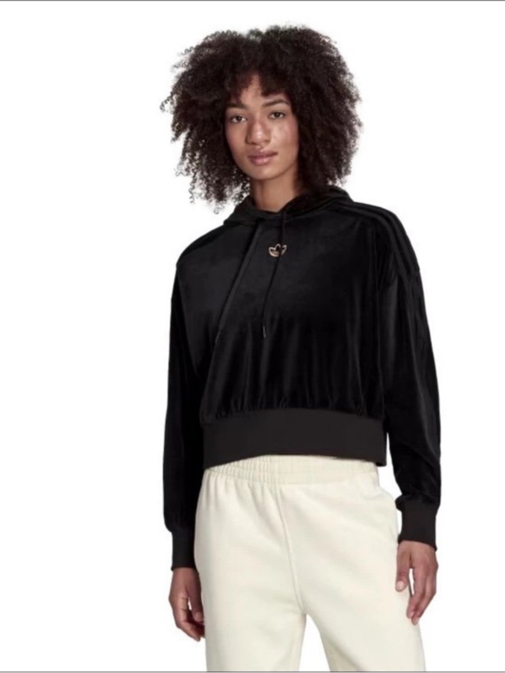 adidas cropped hoodie in velour melange